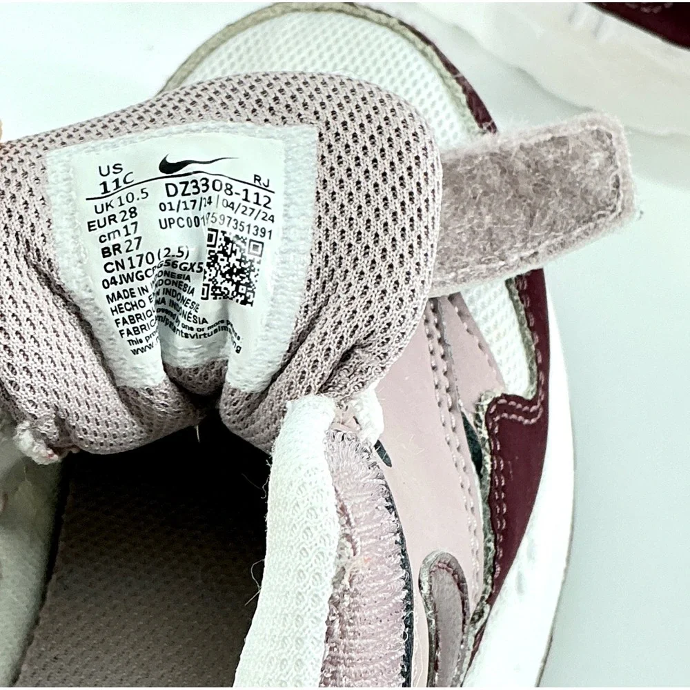 Nike Air Max 1 Girls Size 11C‎ 11 C Sneakers Easy On White Burgundy Pink Kids
